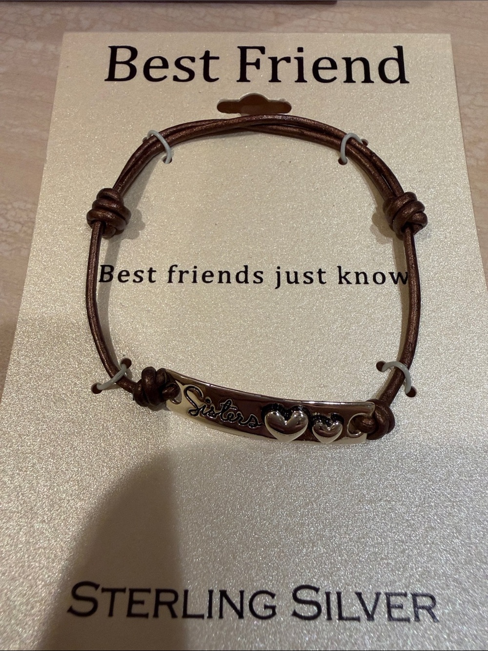 Sterling Silver 'Sisters' Brown Cord Bracelet